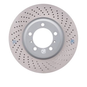 Porsche 911 Brake Rotor (1) - Right Front - R1 Concepts - Drilled Carbon Alloy GeoMET - `07-`13